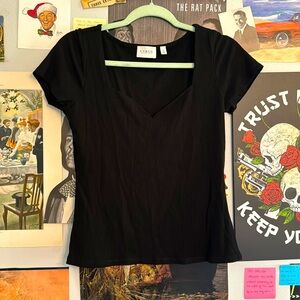 Simple Black Sweetheart Ribbed Top